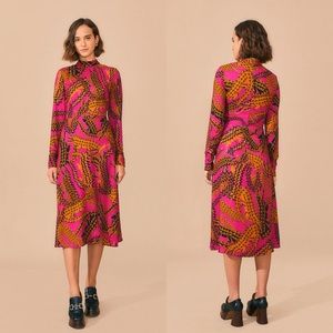 NEW Farm Rio Pink Croco Lenzing Ecovero Viscose Slit Long Sleeve Midi Dress L